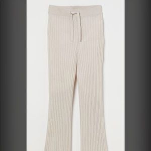 Beige Ribbed Knit Flare Pants